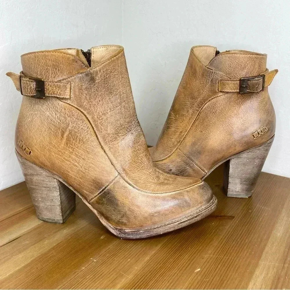 NEW BED STU Isla Tan Rustic Leather Booties Size 6 - Picture 3 of 10